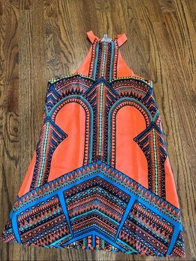 Alexis Neon Coral and Turquoise Geometric Halter Dress XS. See description